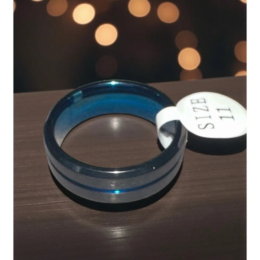 Black Tungsten Ring Blue Sandstone Meteorite Galaxy Wedding Band Comfort Fit 11